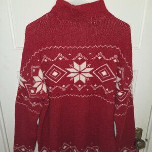 Christian Siriano Red & White Fair Isle Turtleneck Sweater - Women's Size M